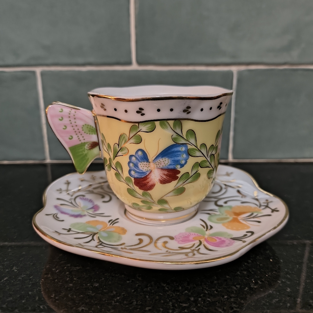 Formalities by Baum Brothers Colorful Butterfly Demitasse Teacup and Saucer